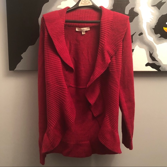 Crimson red XL shawl collar shaped cardigan EUC - Picture 2 of 6